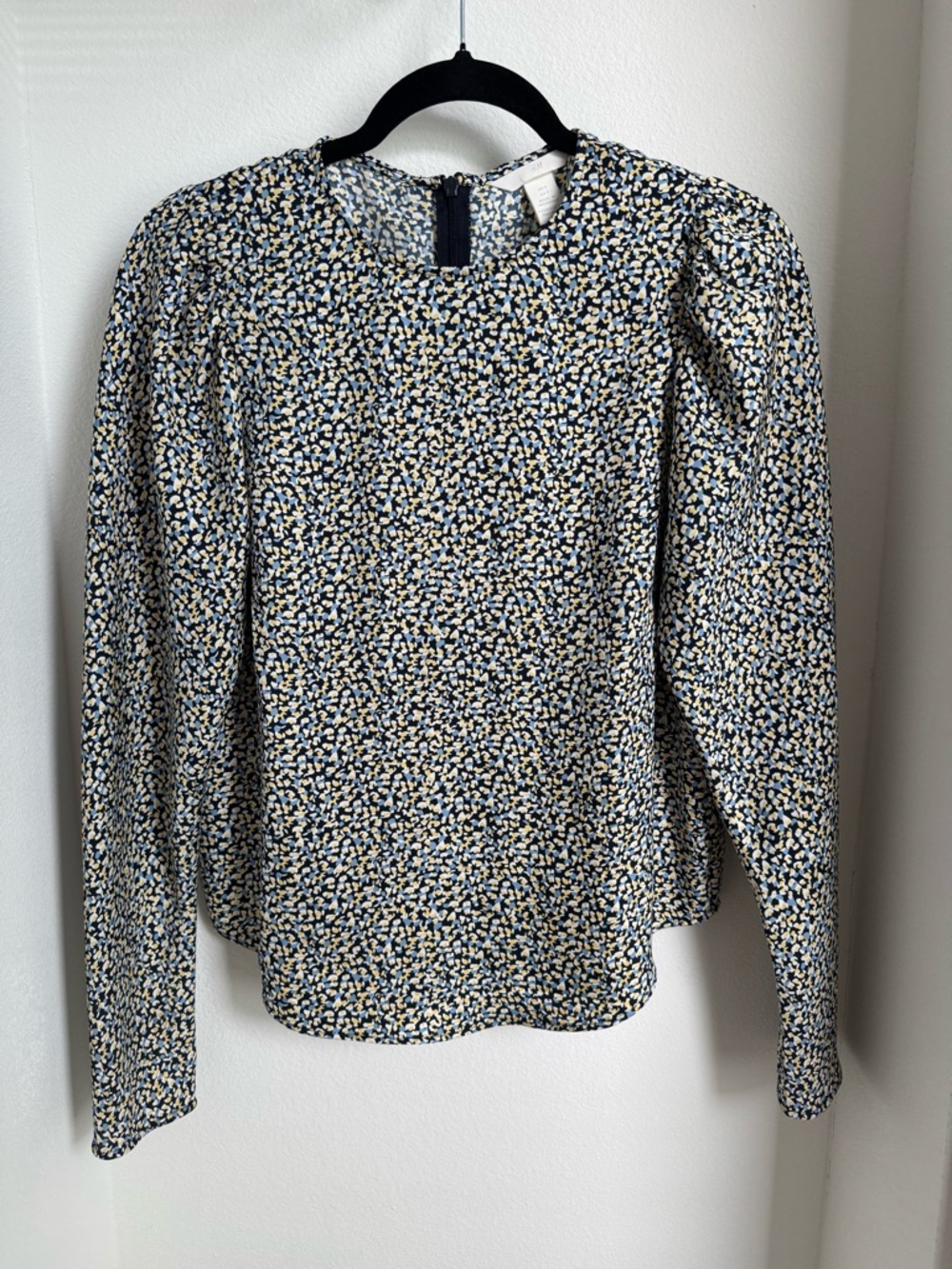 H&M Navy Blue Floral Print Long-Sleeve Blouse